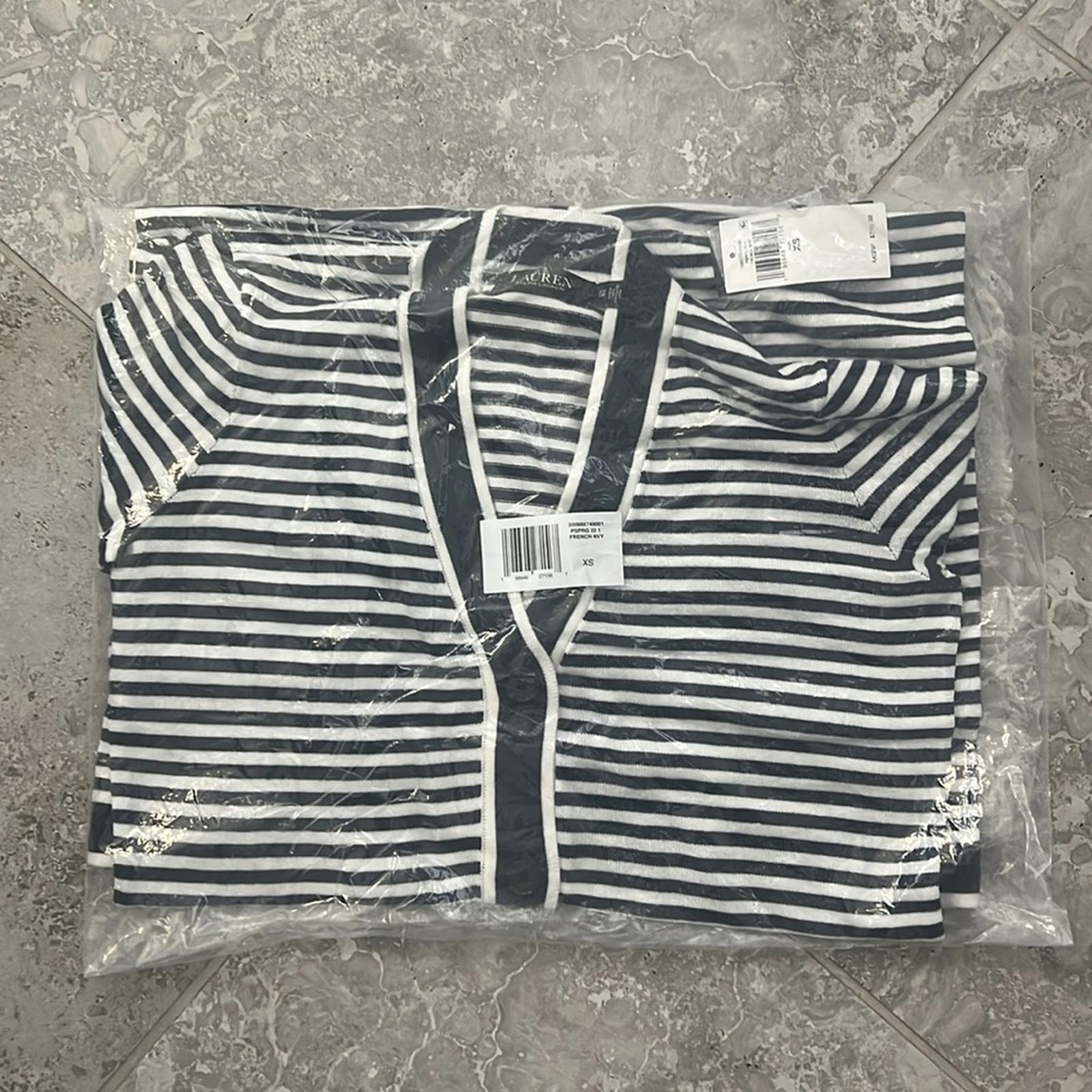 Lauren Ralph Lauren Striped Silk Blend Long Cardigan Navy Size XS New w/Tag $245