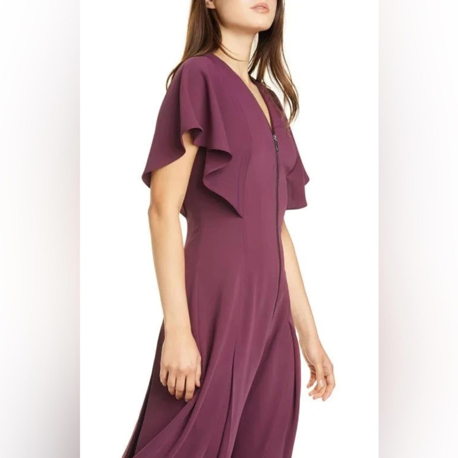 Ted Baker Kasiane Zip-Front Midi Dress in Burgundy Poplin, Size 1/XS Retail $329