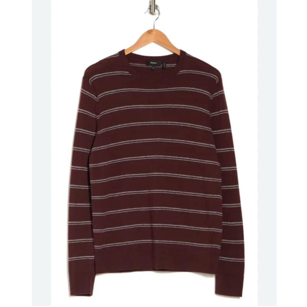 Theory Riland Harman Stripe Wool-Blend Sweater in Chianti/Grey Size M NWT $325