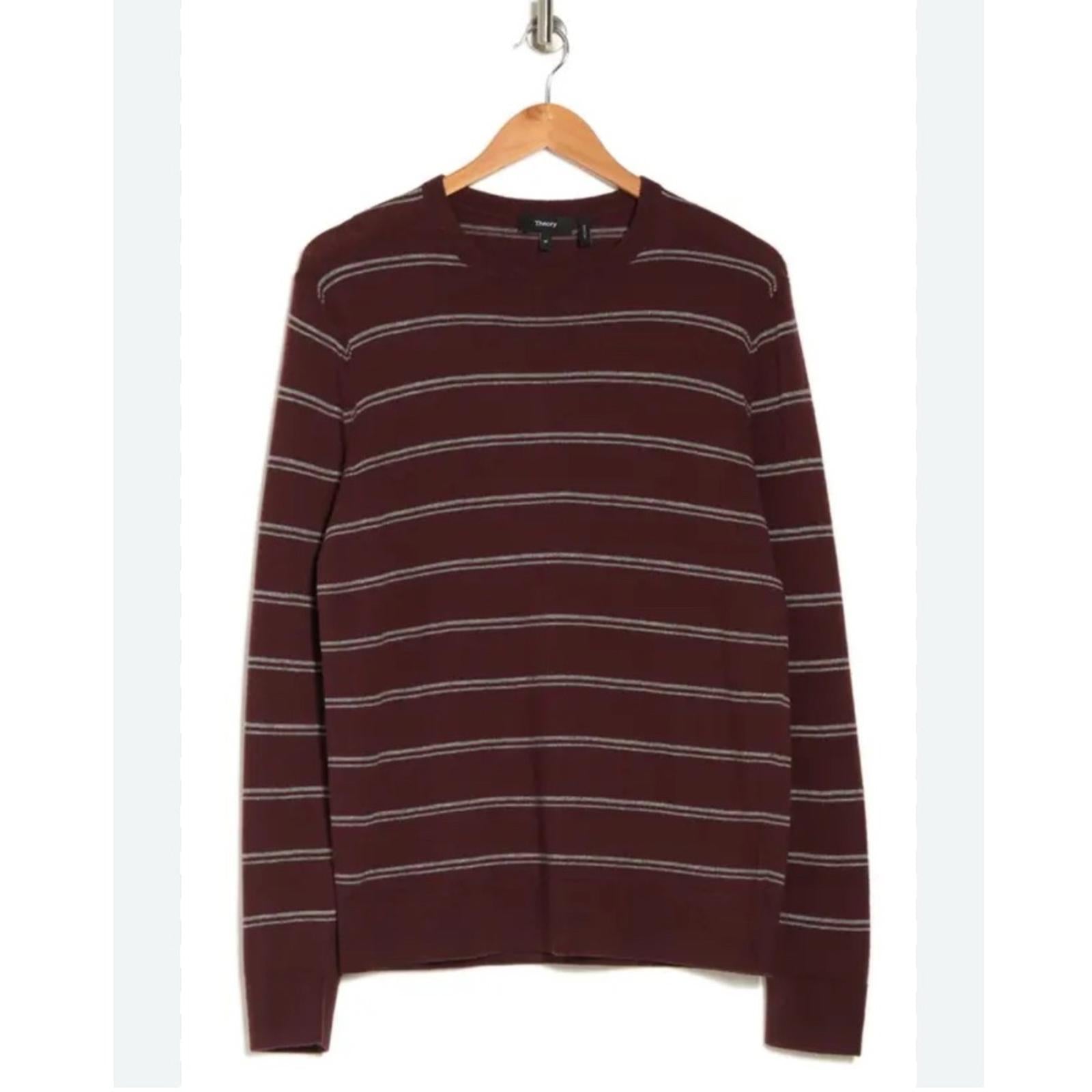 Theory Riland Harman Stripe Wool-Blend Sweater in Chianti/Grey Size M NWT $325