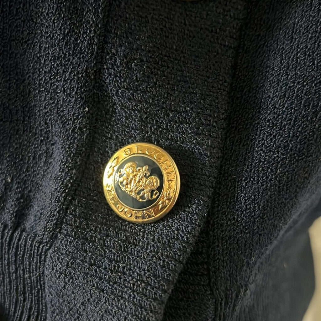 St. John Navy Knit Cardigan w/Signature Branded Buttons, Size S EXCELLENT!