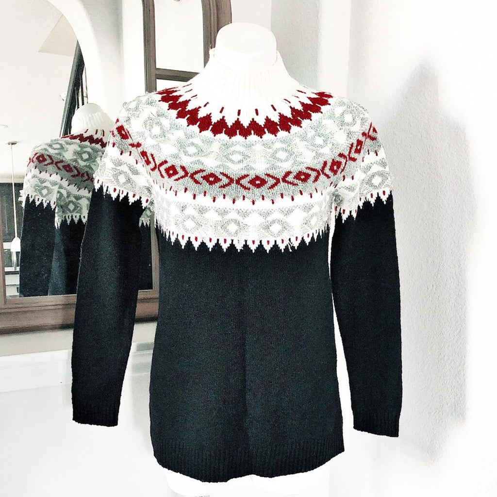 J.Jill Festival Cottage Fair Isle Sweater Black Mul Pullover, Size XS New w/Tag