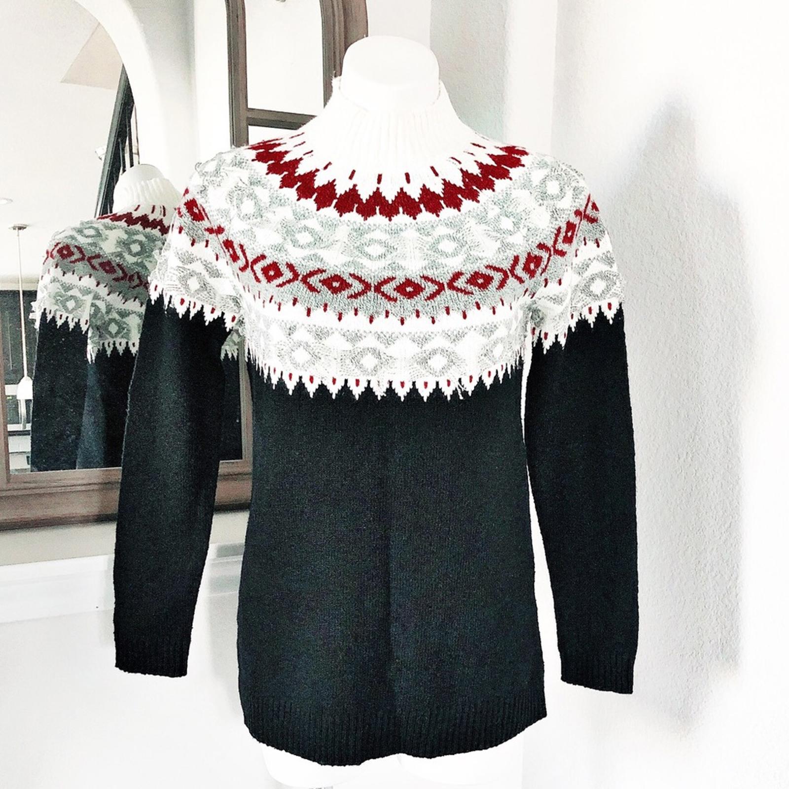 J.Jill Festival Cottage Fair Isle Sweater Black Mul Pullover, Size XS New w/Tag