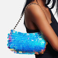 Liselle Kiss Chelsea Ball Chain Shoulder Bag, Iridescent Silver, Made in Italy