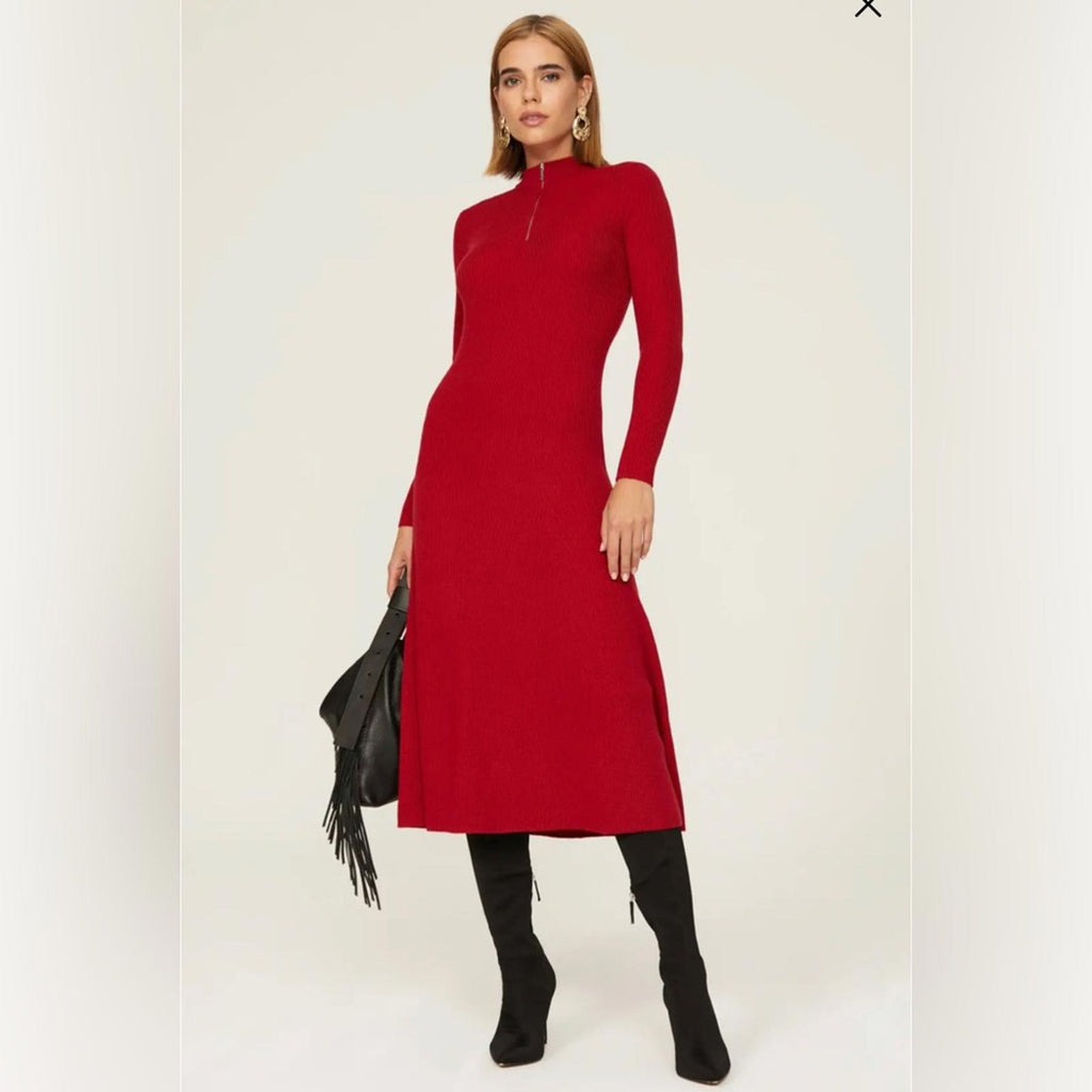 Jason Wu Quarter Zip Mock Neck Dress in Red, Size M EXCELLENT Retail $290