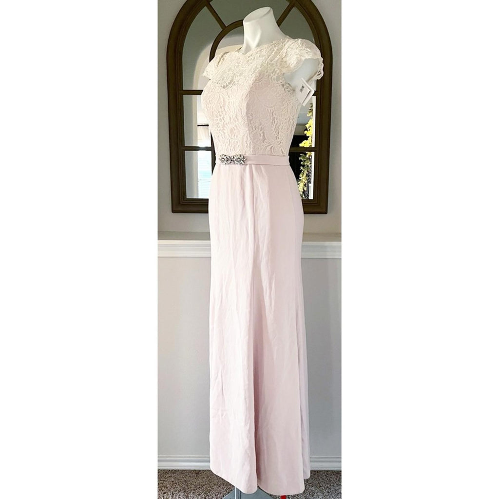Jenny Packham Lace & Crepe Column Gown in Blush Pink, Size 4, New w/Tag $290