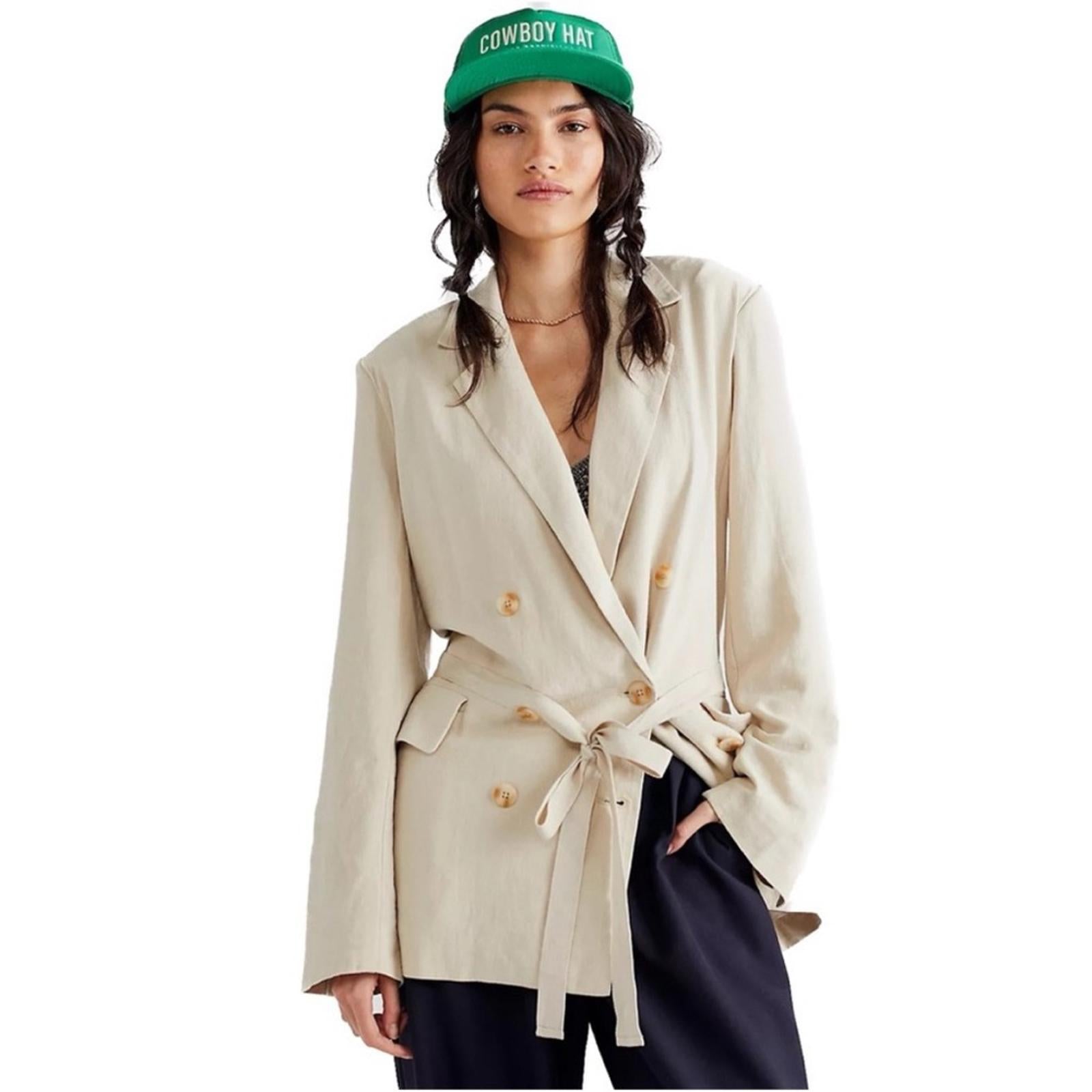 NEW Free People Olivia Linen Blend Blazer, Pebble Sand Size S, Retail $168