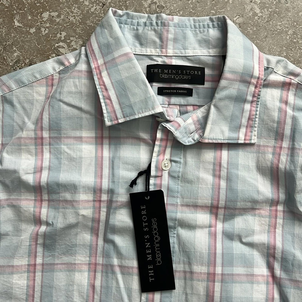 The Men’s Store Bloomingdale’s Plaid Button Up Dress Shirt Blue/ Pink Size M NWT