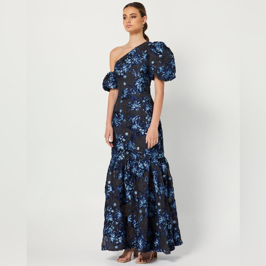 Elliatt Planetary Asymmetric Jacquard Maxi Dress, Navy/Black, New w/Tag