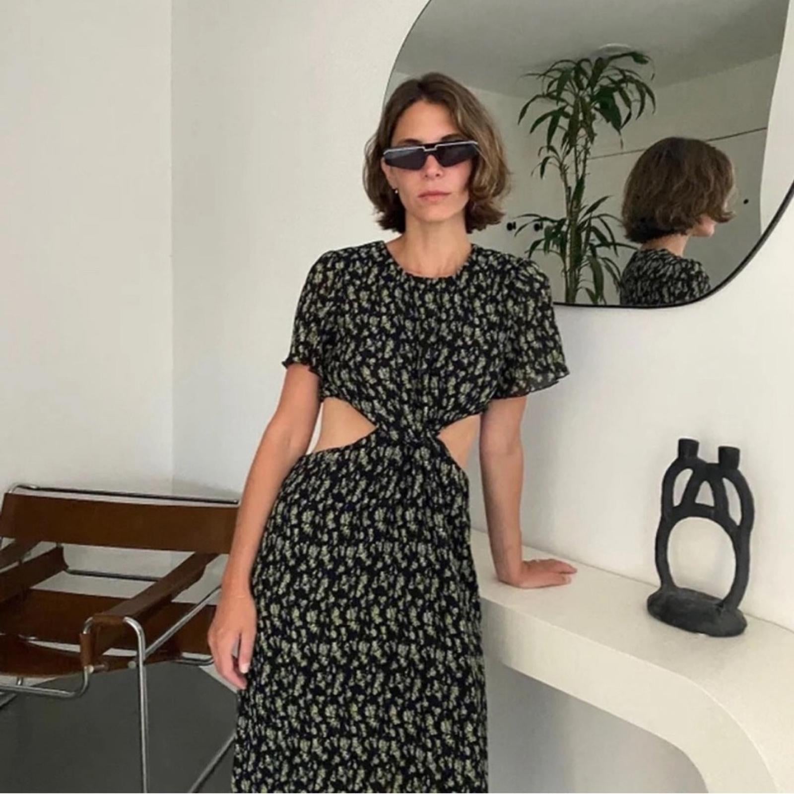 WhoWhatWear Drew Plissé Cutout Twist Midi Dress, Disty Floral Size XS NWT $178