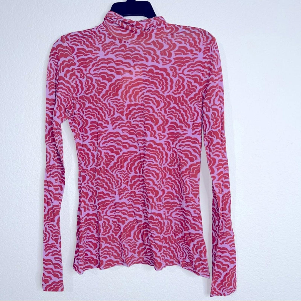 ALC James Printed Stretch-Mesh Turtleneck Top, Size L New w/Tag Retail $295