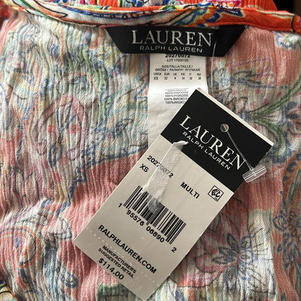 Lauren Ralph Lauren Multi Paisley Flutter Sleeve Cover-Up Dress, Size XS NWT
