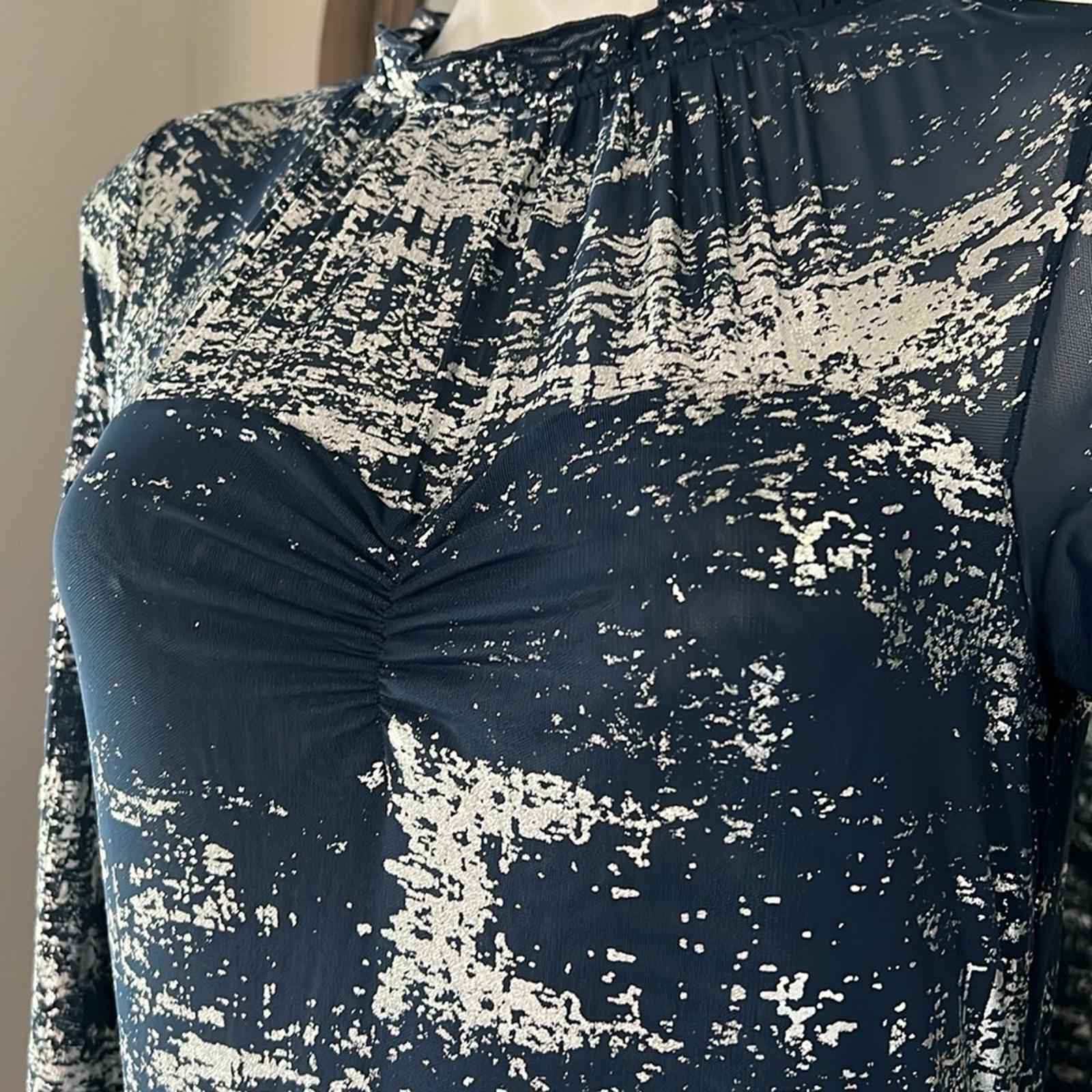 TED BAKER Iggiey Metallic Burnout Midi Dress, 3/4 Sleeves Navy Size 4 US 10 NWT