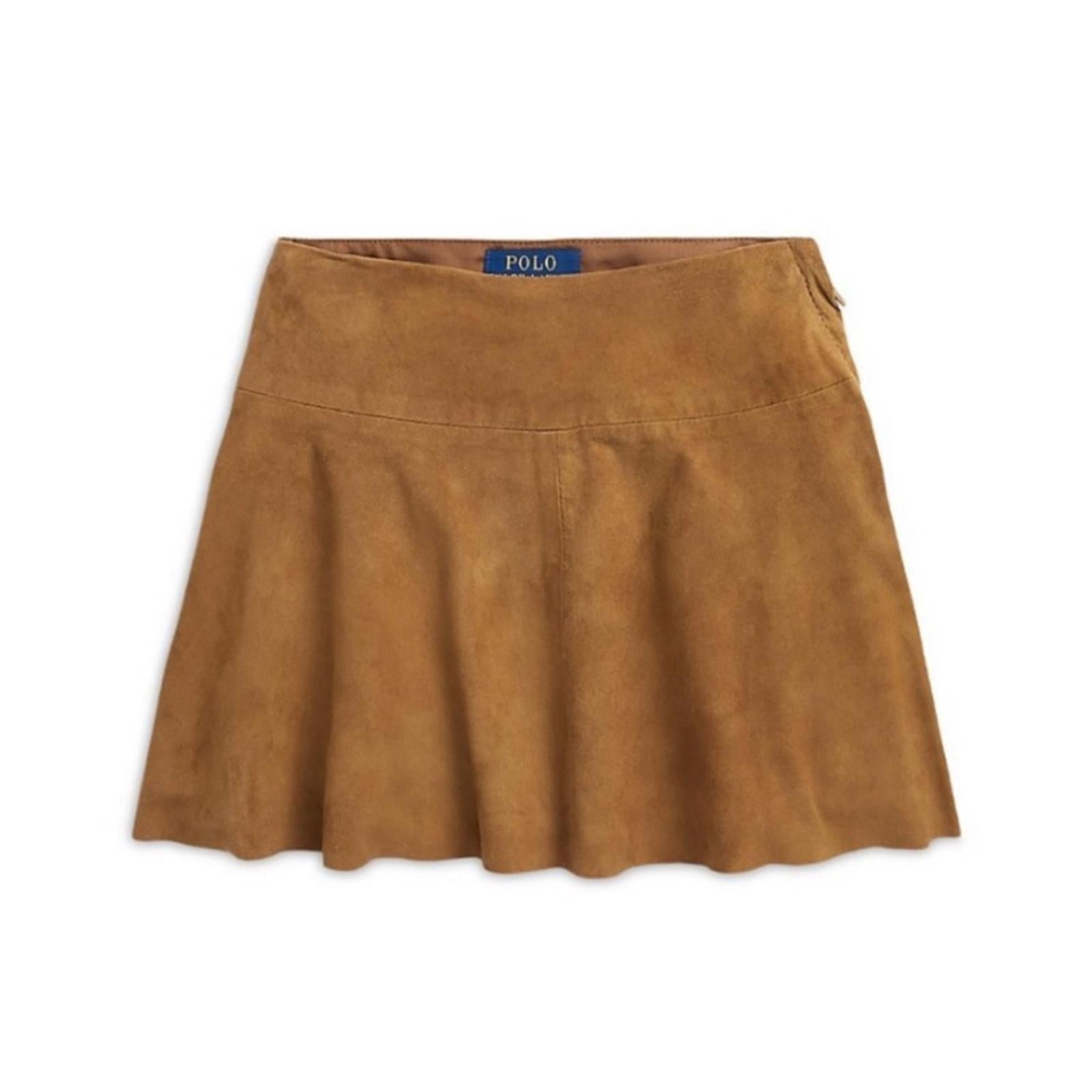 Polo Ralph Lauren Goat-Suede Leather Skirt Girls' Size 3, Maple New w/Tag $245