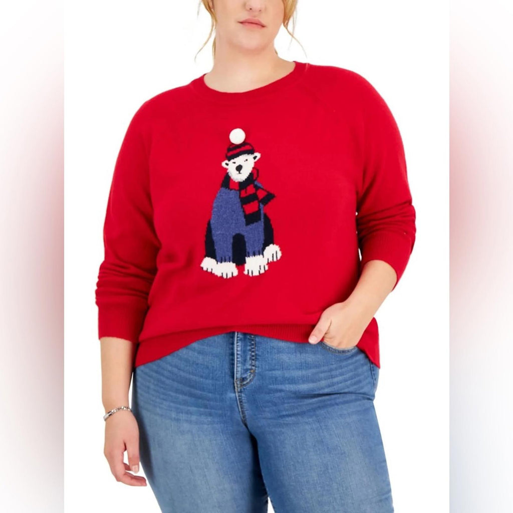 Tommy Hilfiger Wool-Blend Ribbed Trim Christmas Sweater in Red, Size 0X New wTag