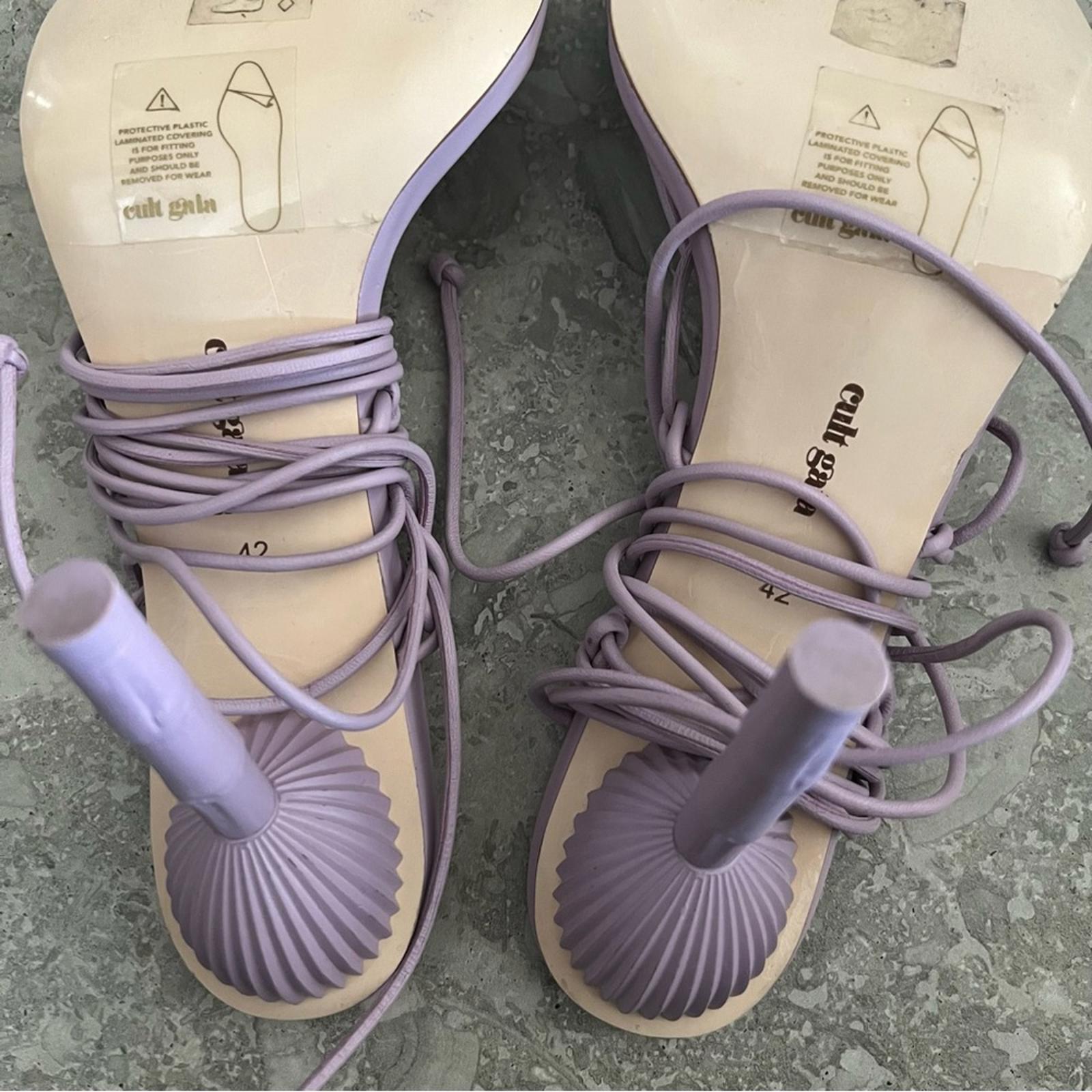 Cult Gaia Soleil Lace Up Strappy Heel Sandals in Lavender, EXCELLENT, Size 42
