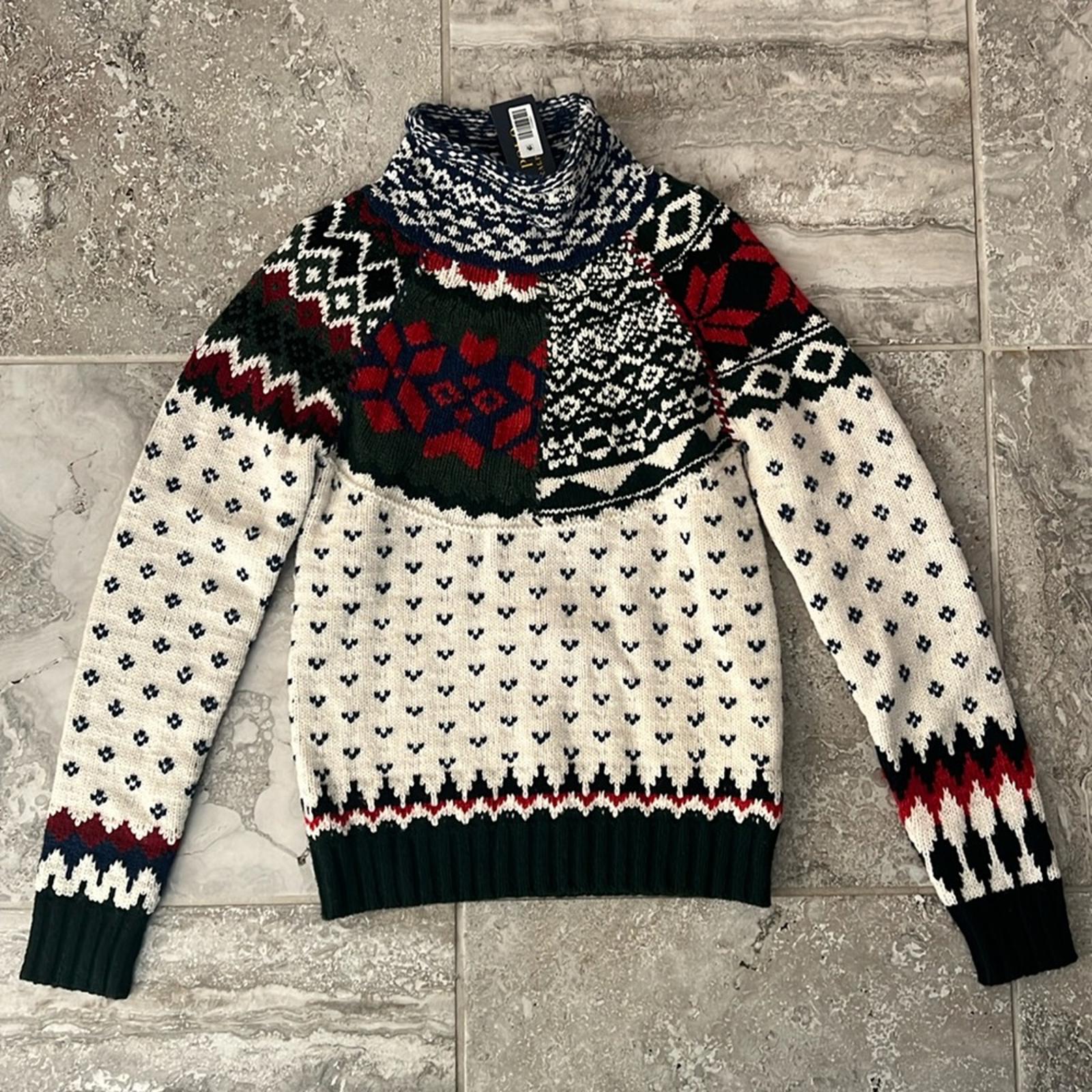 Polo by Ralph Lauren Mixed Print Turtleneck Sweater, Size XS New w/Tag