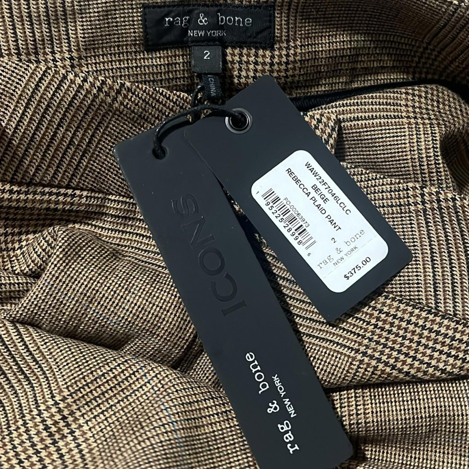 rag & bone Rebecca Glen Plaid Pants in Brown/Beige, Size 2 NEW w/Tag $375