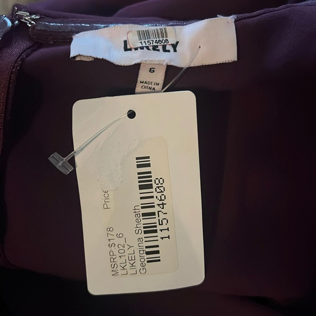 Likely Georgina Sheath Cocktail Dress in Plum, Size 6