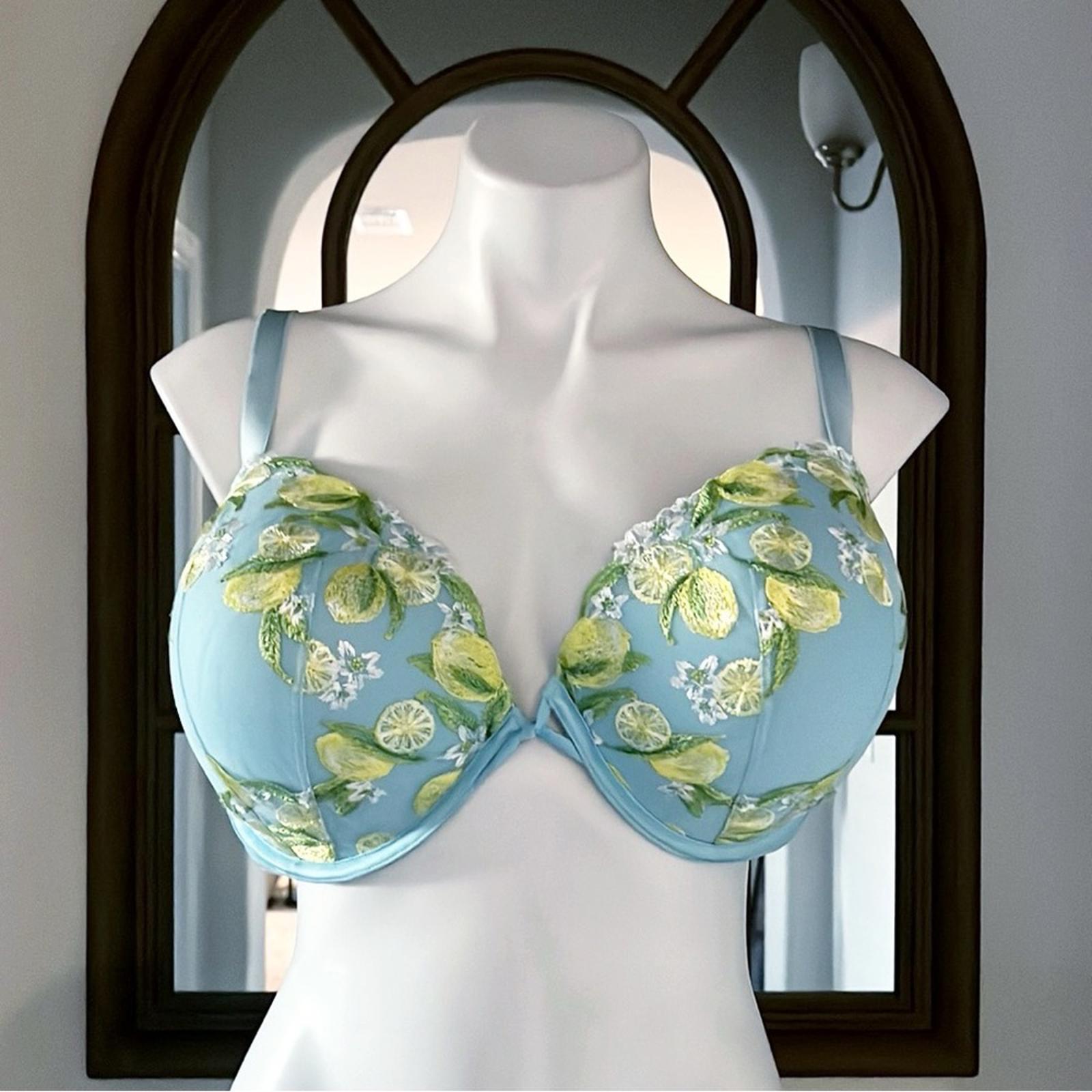 Victoria's Secret Dream Angels Lemon Embroidery Demi Bra in Blue Size 38DDD