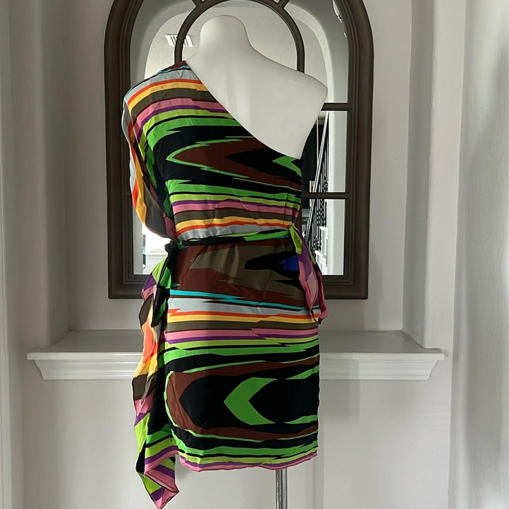 Milly of NY Silk One Shoulder Dress, Multicolor Size 4 EXCELLENT!
