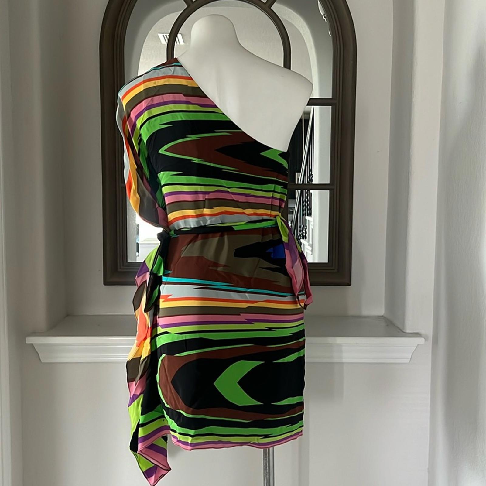 Milly of NY Silk One Shoulder Dress, Multicolor Size 4 EXCELLENT!
