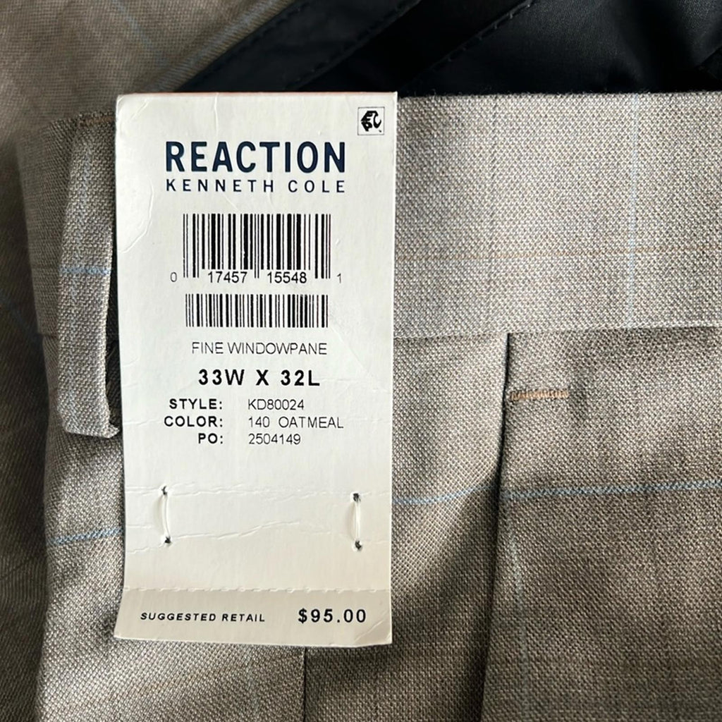 Kenneth Cole REACTION Premium Flex Slim Fit Dress Pants Oatmeal, 33W x 32L NWT