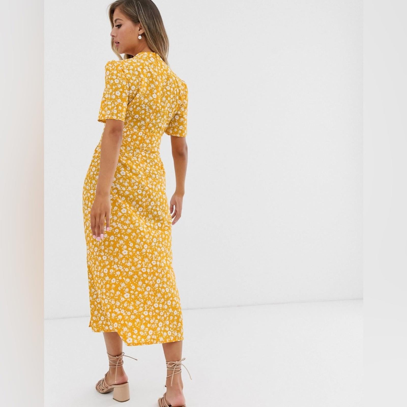 New ASOS Midi Tea Dress with Buttons, Mustard based Floral, Size US12, EU44