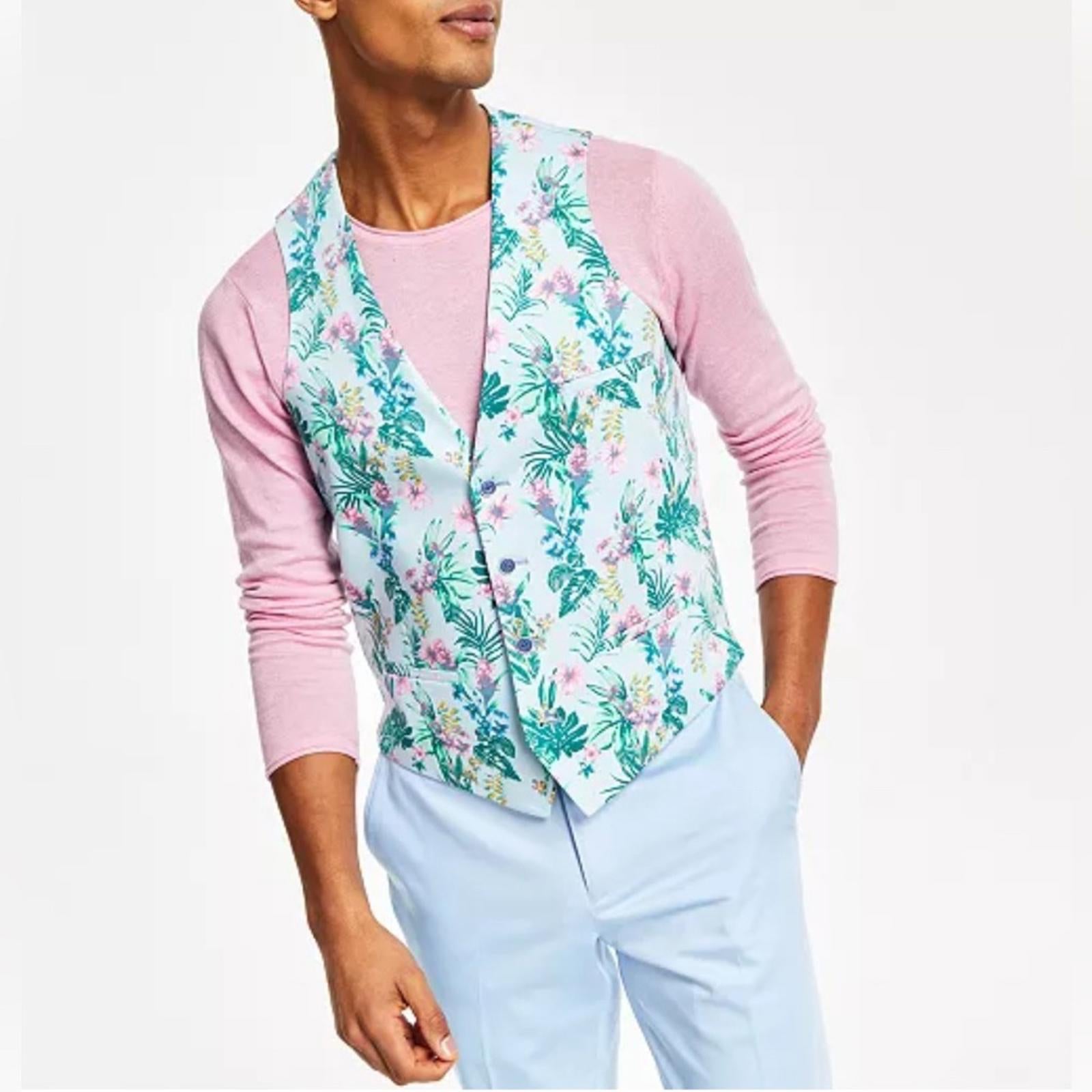 Bar III Men's Slim-Fit Floral-Print Suit Vest, Size S NEW w/Tag $115