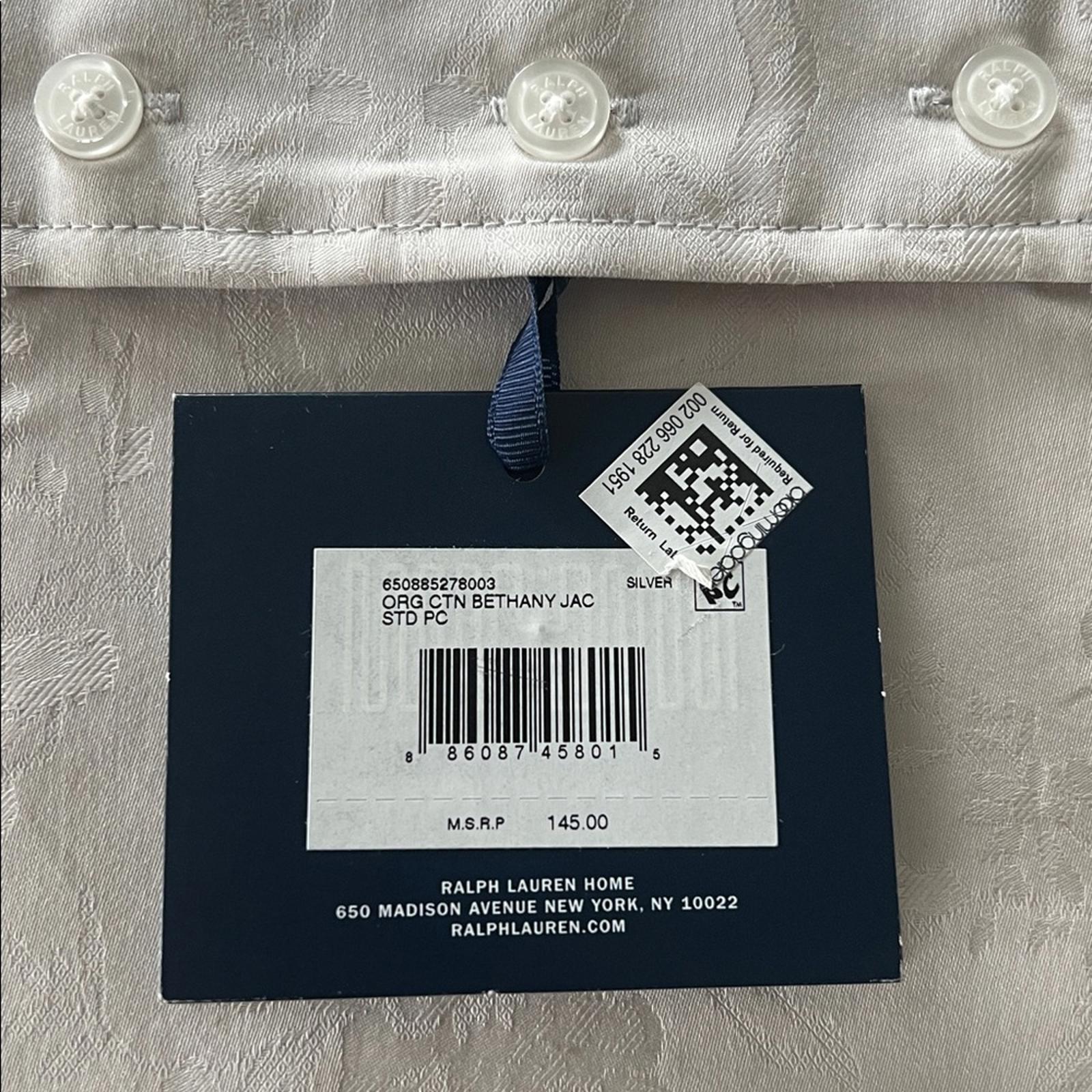 Ralph Lauren Home Organic Cotton Bethany Jacquard Two Standard Silver Shams, NWT