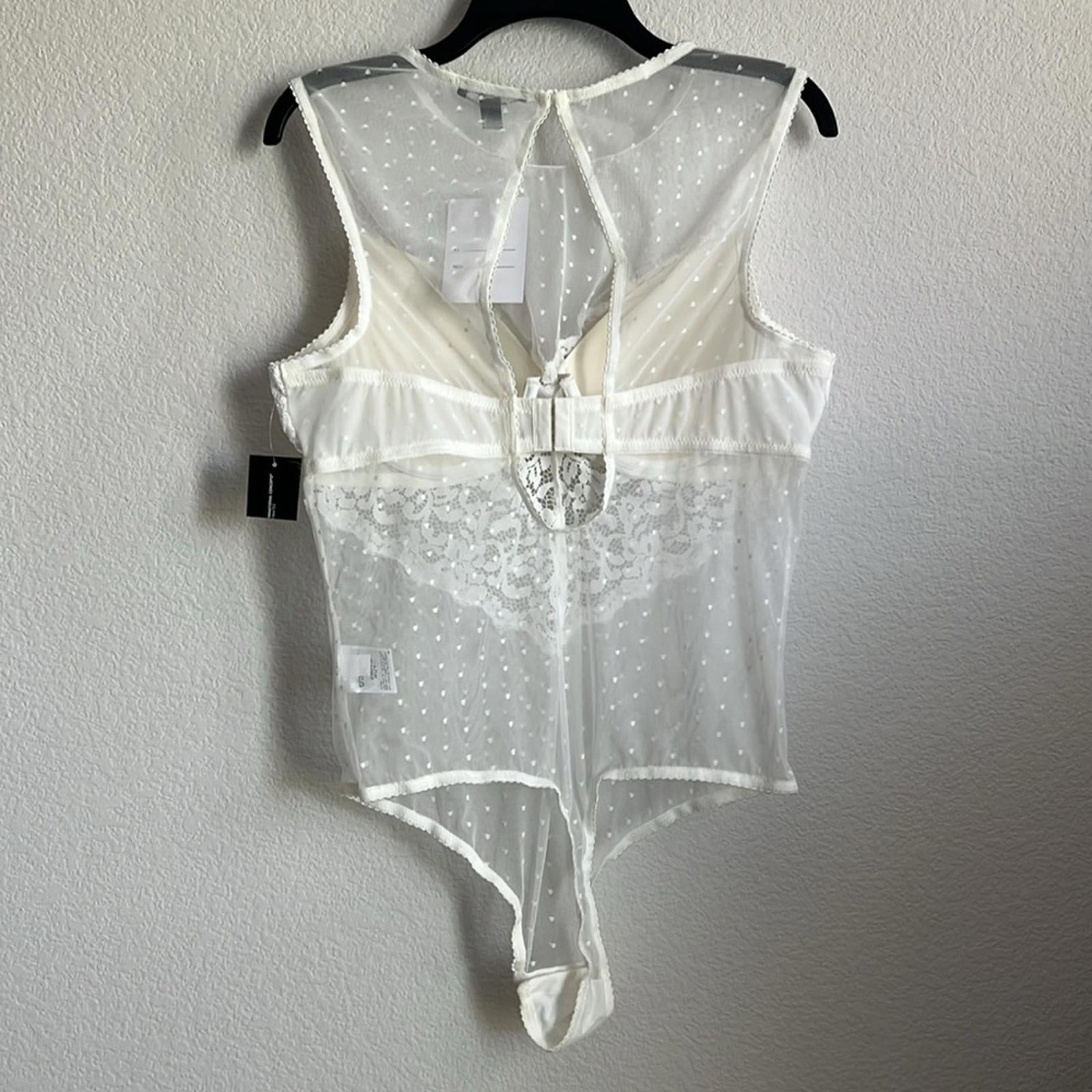 INC Cupped Swiss Dot Thong Bodysuit in Washed White, Size XL, New w/Tag