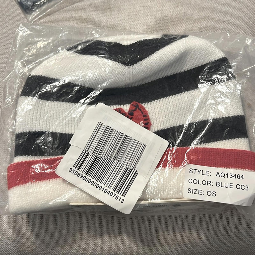 Aqua x Kerri Rosenthal Striped Heart Patch Beanie/Hat One Size New w/Tag