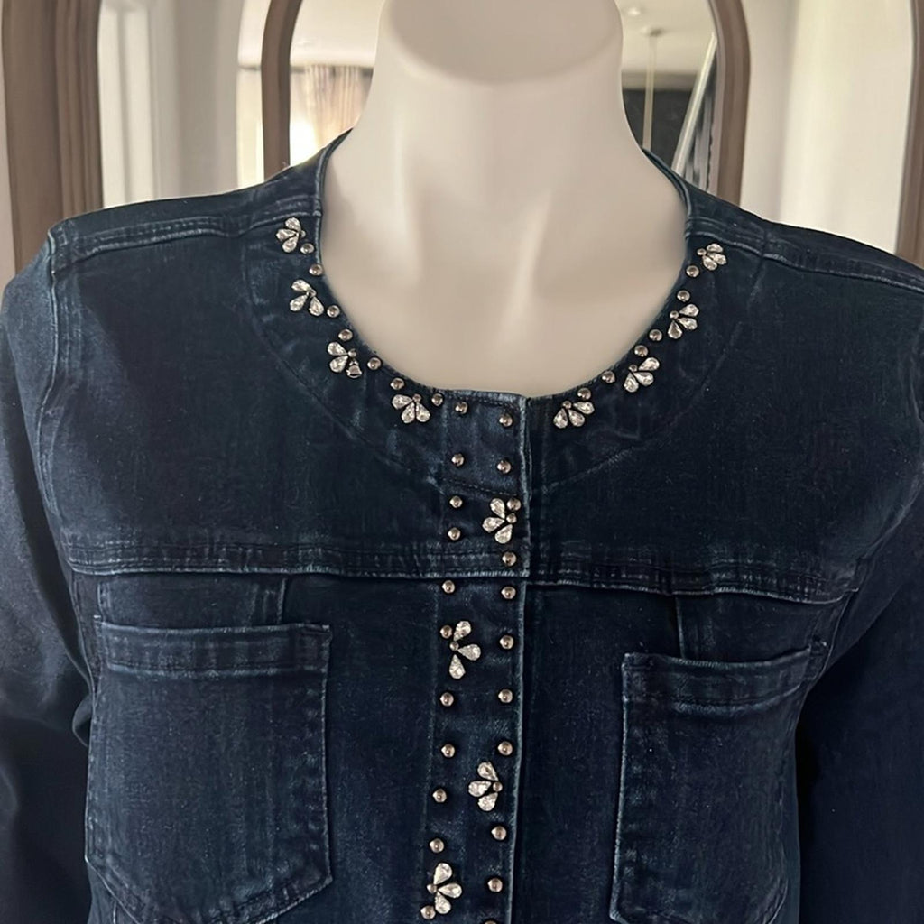LAURA Embellished Snap-Button Front Jean Jacket, Blue Size 14 New w/Tag
