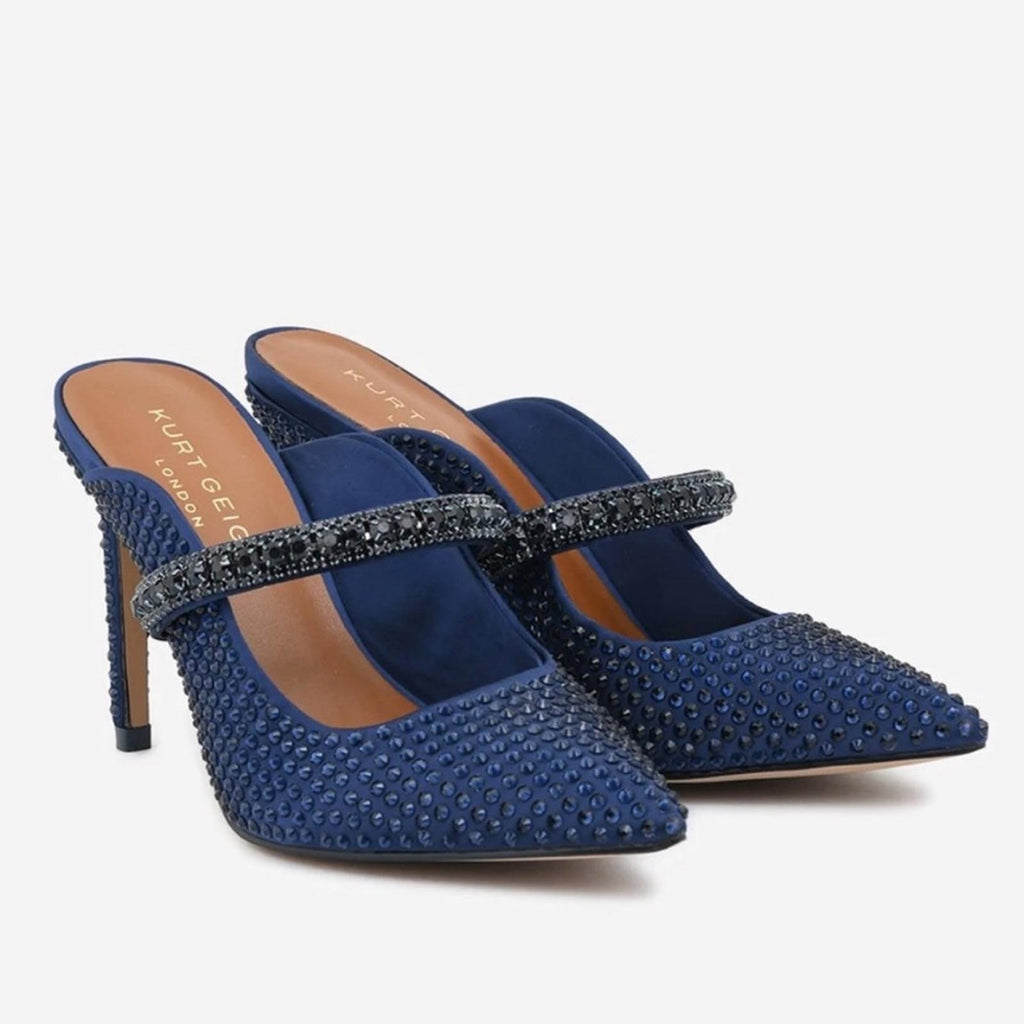 Kurt Geiger Blue Duke Drench 100 Crystal-Embellished Mules Heels Size 41 NEW