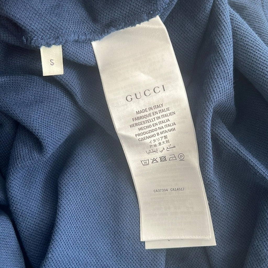 Gucci SS21 Long Sleeves Polo Heavy Cotton Jersey Shirt in Autumn Blue NWT $1,200