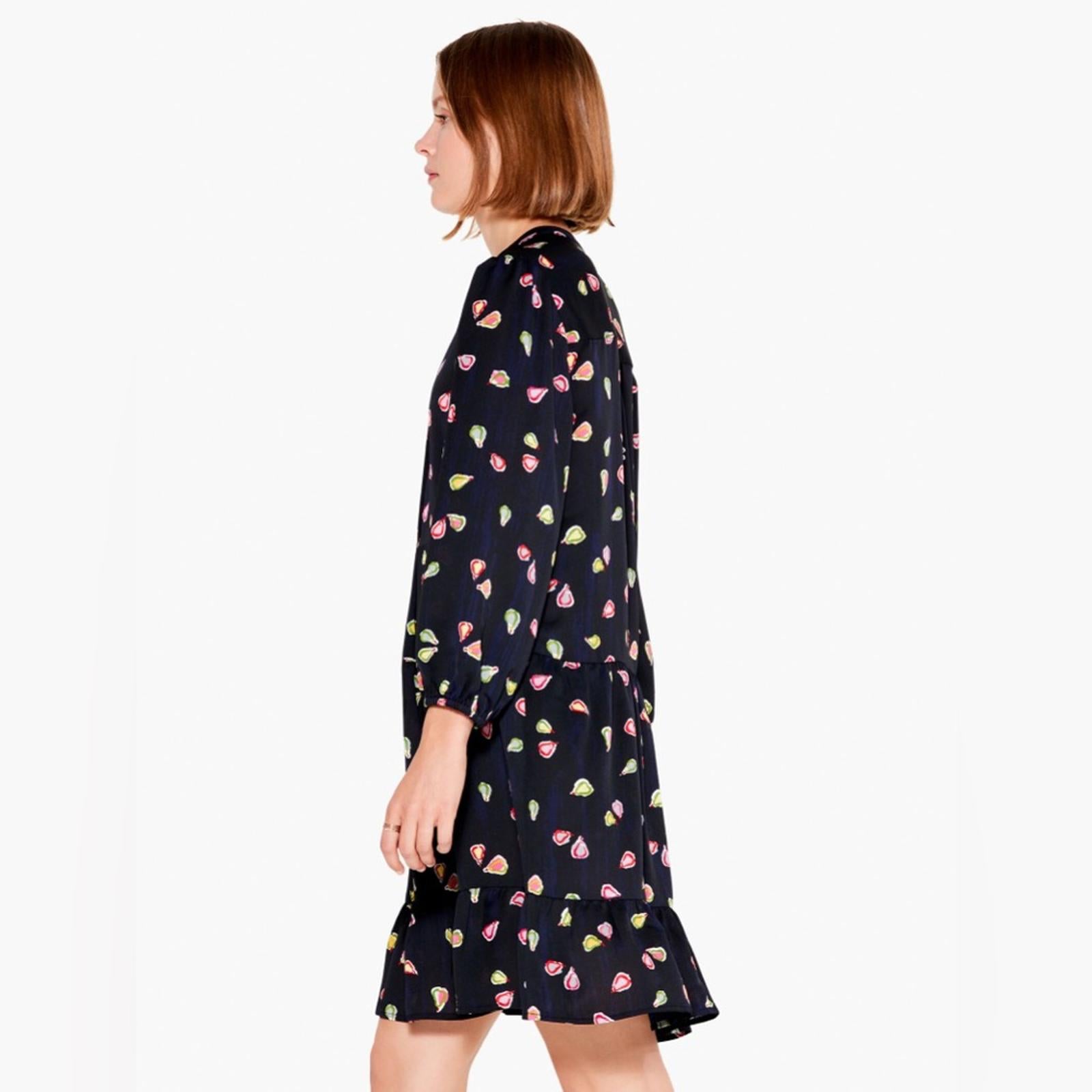 Nic+Zoe Tiered Long-Sleeve Dress w/Mandarin Collar, Black Multi, Size L NWT $188