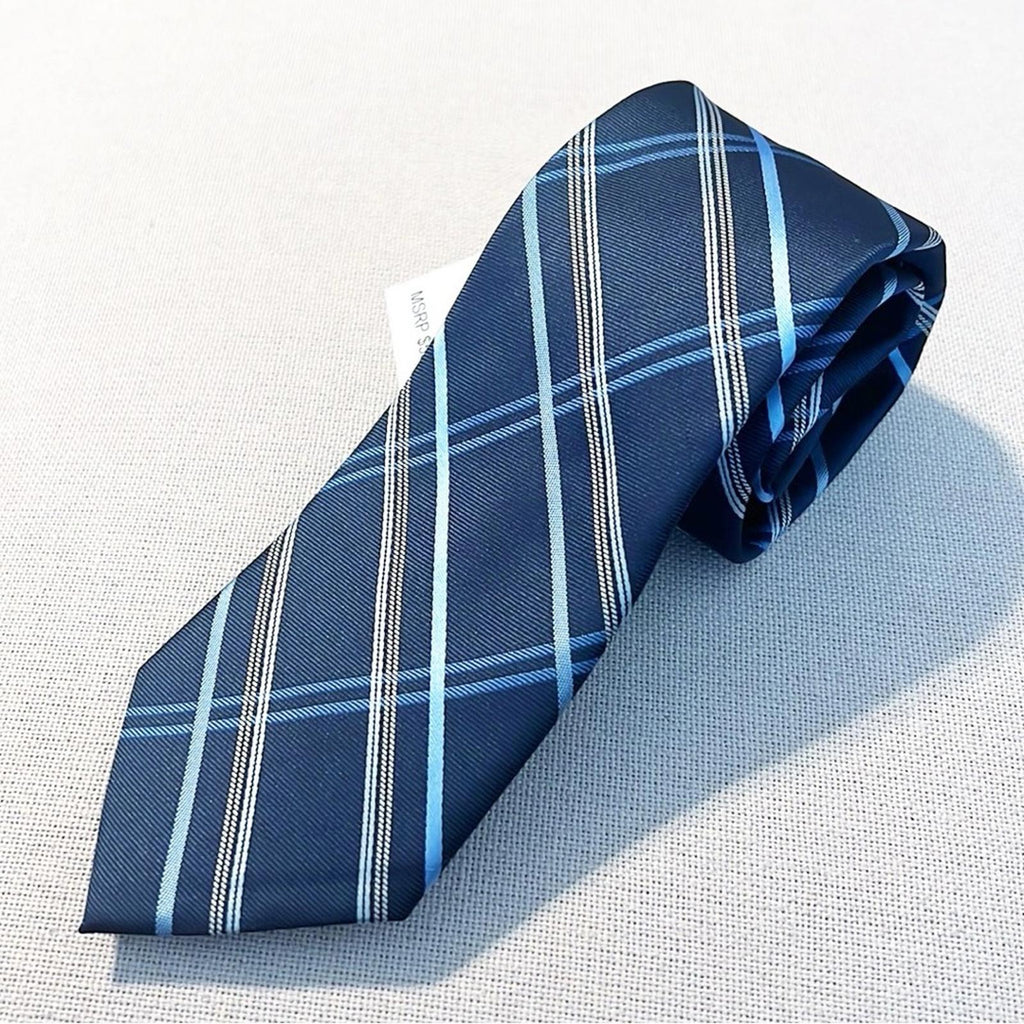 Perry Ellis Portfolio Diagonal Plaid Navy Neck Tie, Blue New w/Tag