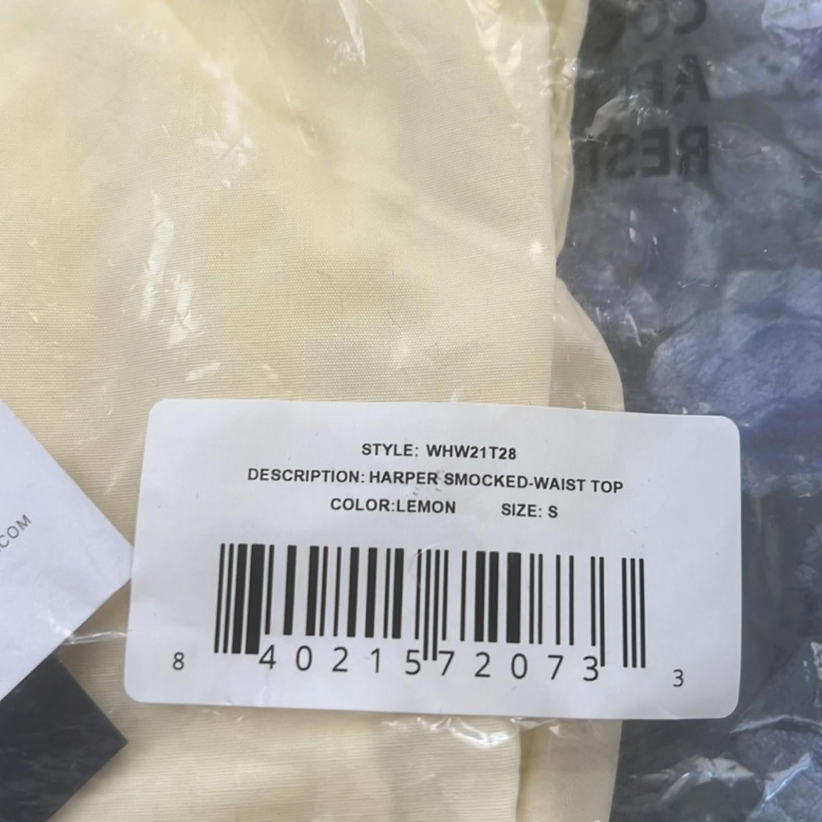 WhoWhatWear HARPER Smocked-Waist Top in Lemon, Size S New w/Tag Retail $115