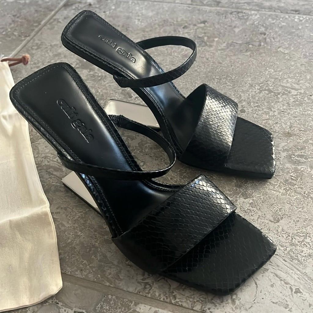 Cult Gaia BLACK Rene Cut-Out Heel Sandals, Size 37 x Revolve New in Box +DustBag