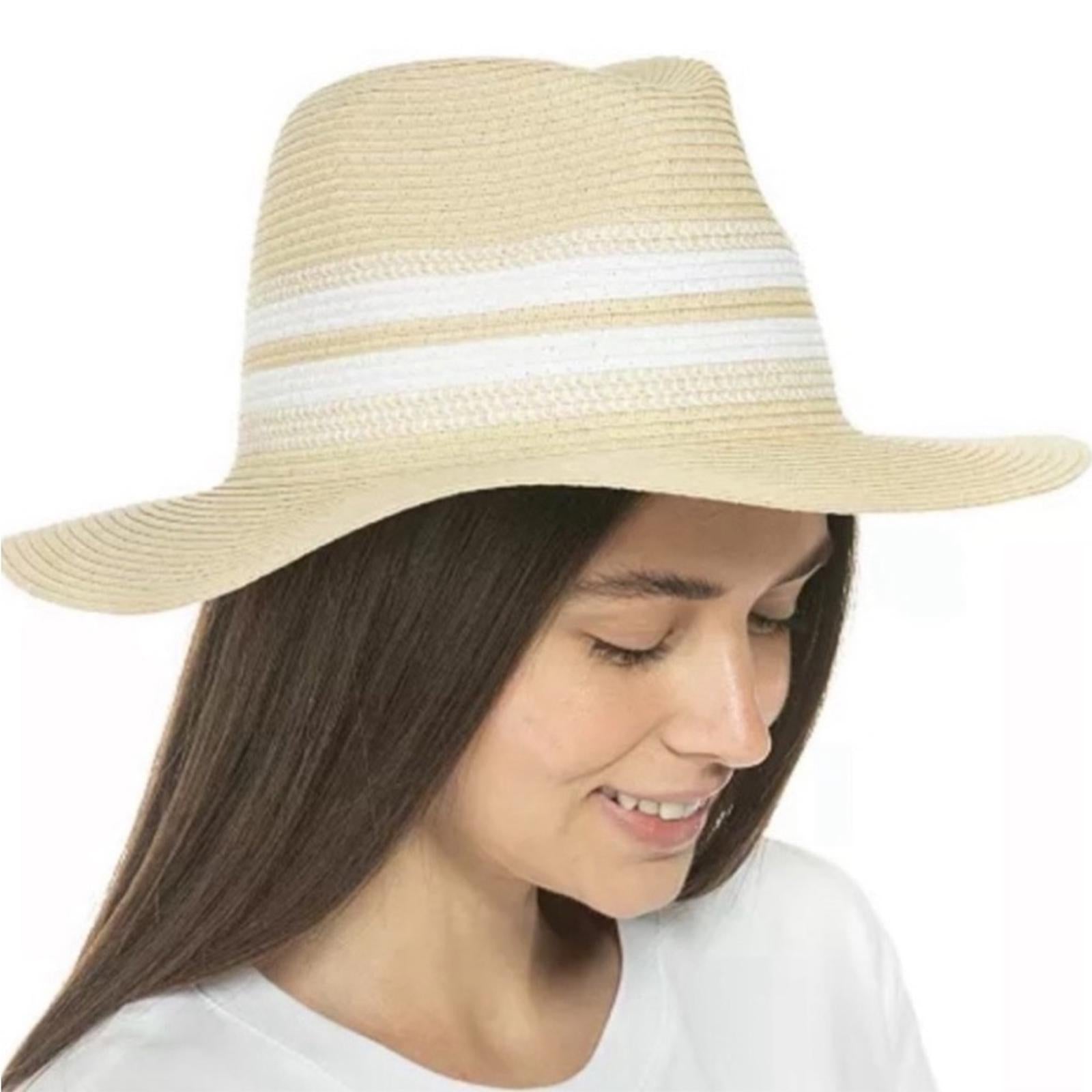 INC Striped Packable Panama Hat, Light Natural, One Size New w/Tag Retail $44.50