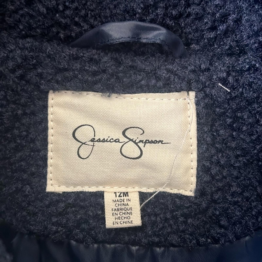 Jessica Simpson Navy Faux Shearling Hooded Jacket, Size 12 Months New w/Tag