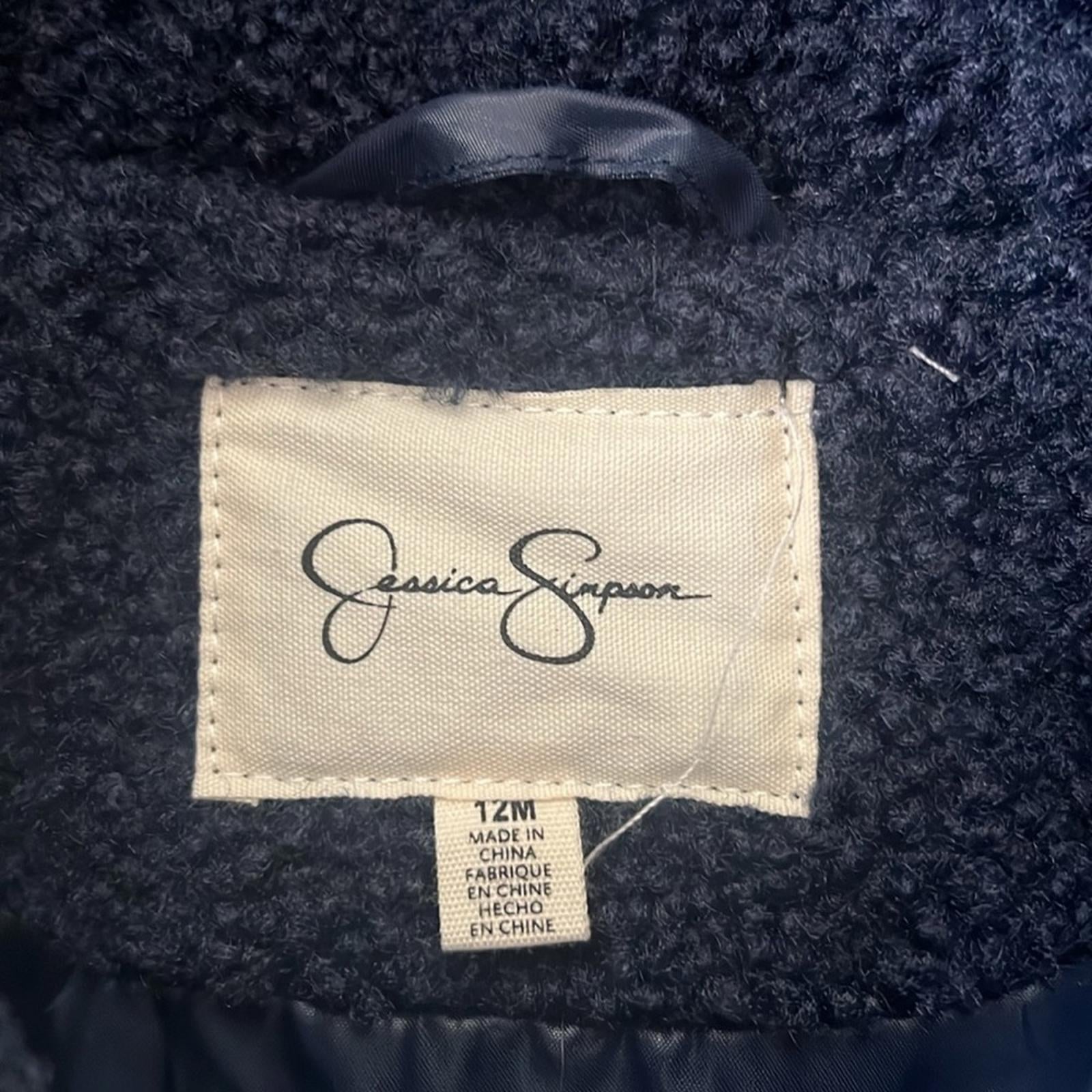 Jessica Simpson Navy Faux Shearling Hooded Jacket, Size 12 Months New w/Tag