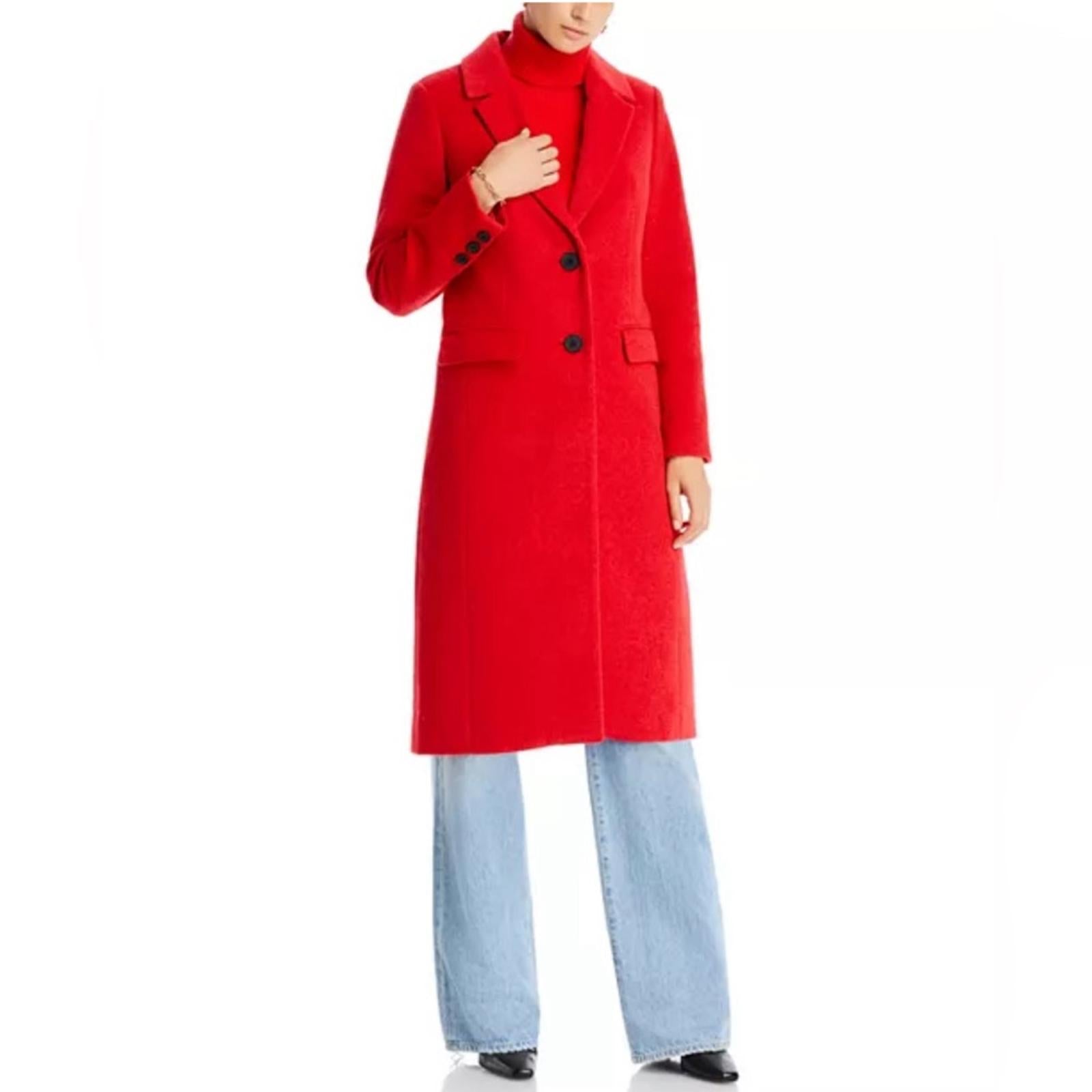 Bloomingdale’s Aqua Two Button Long Coat in Red, Size S, New w/Tag $178