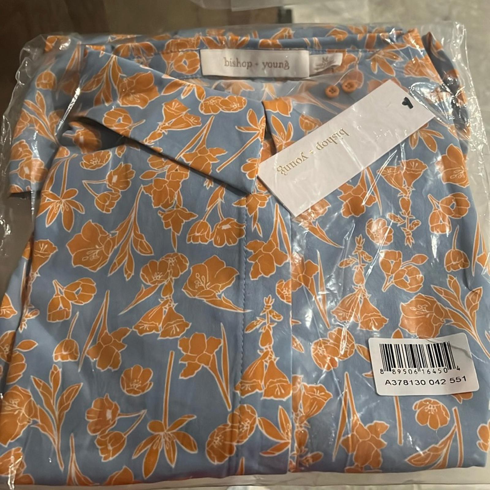 Bishop+Young Blue w/Orange Floral Drawstring Blouse Size M NWT in Packaging