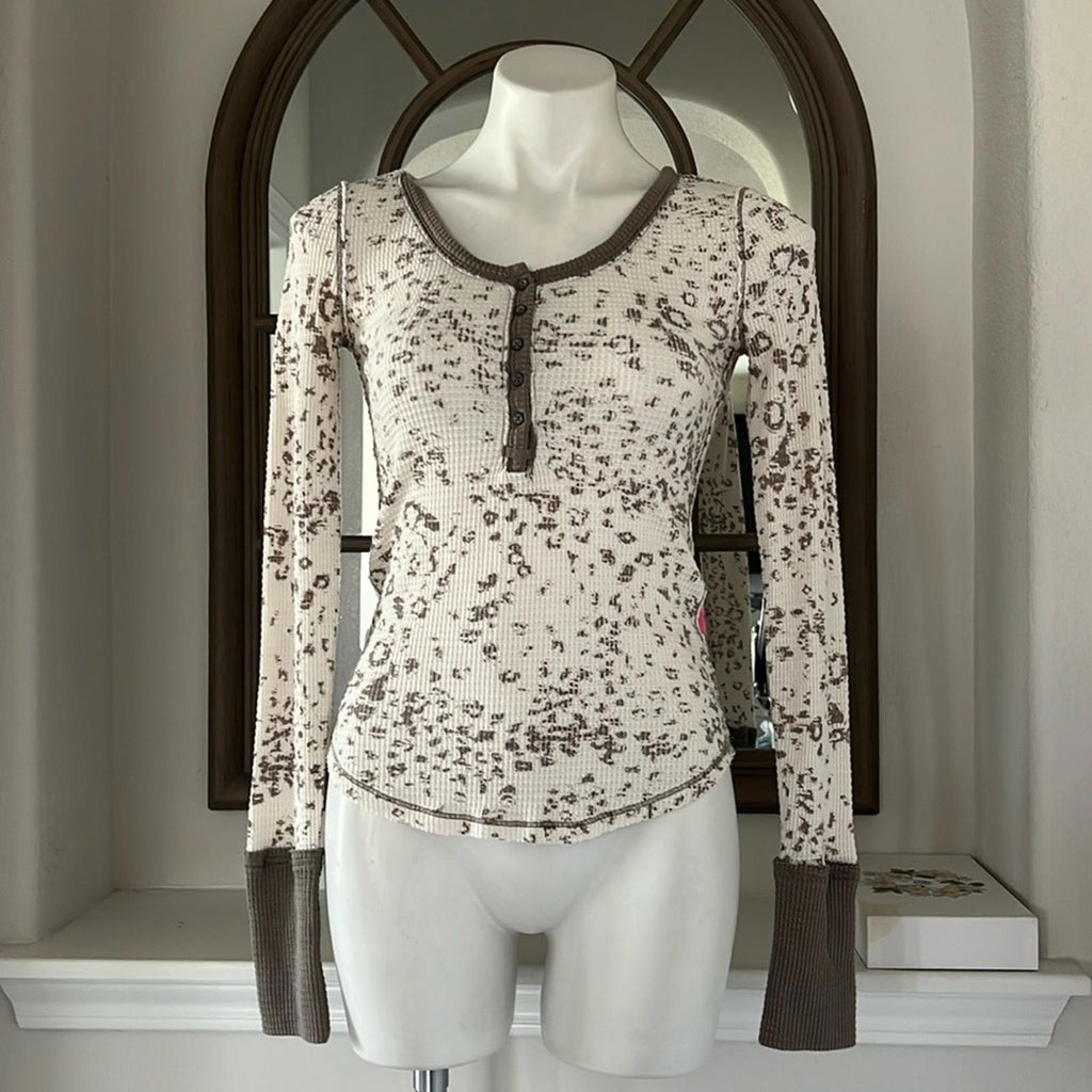 Free People 'Davis' Mottled Thermal Henley Tee, Size S, Excellent!