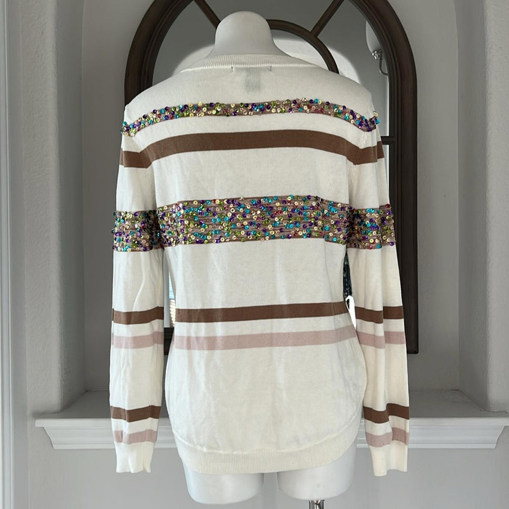 Willi Smith Hi-Low Crewneck Striped Sweater w/Sequin Detail Size L EXCELLENT!