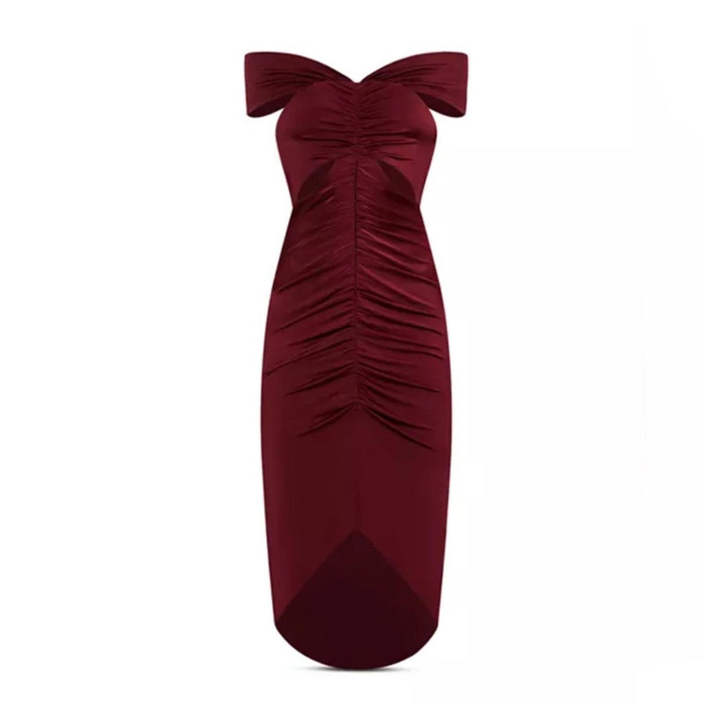 Et Ochs Everly Off-The-Shoulder Midi Dress in Crimson Red, NWT, Size 4