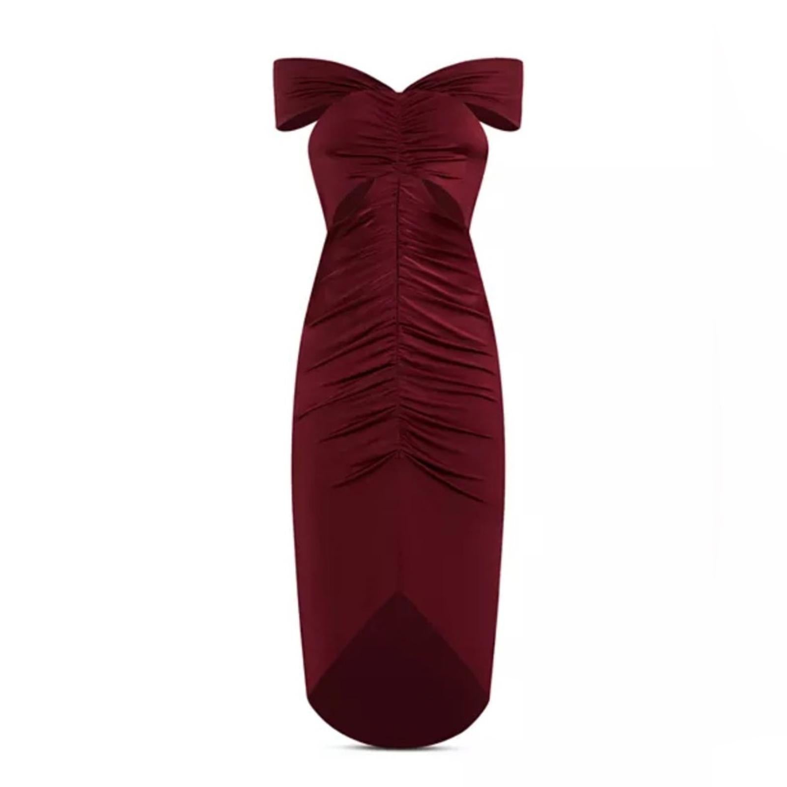 Et Ochs Everly Off-The-Shoulder Midi Dress in Crimson Red, NWT, Size 4