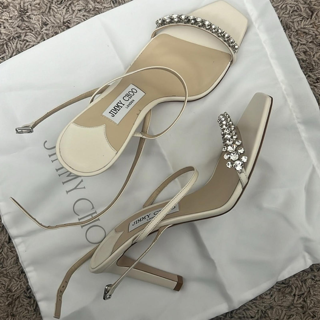Jimmy Choo Meira 85 Embellished High Heel Sandals, Size 39.5 NEW in Box