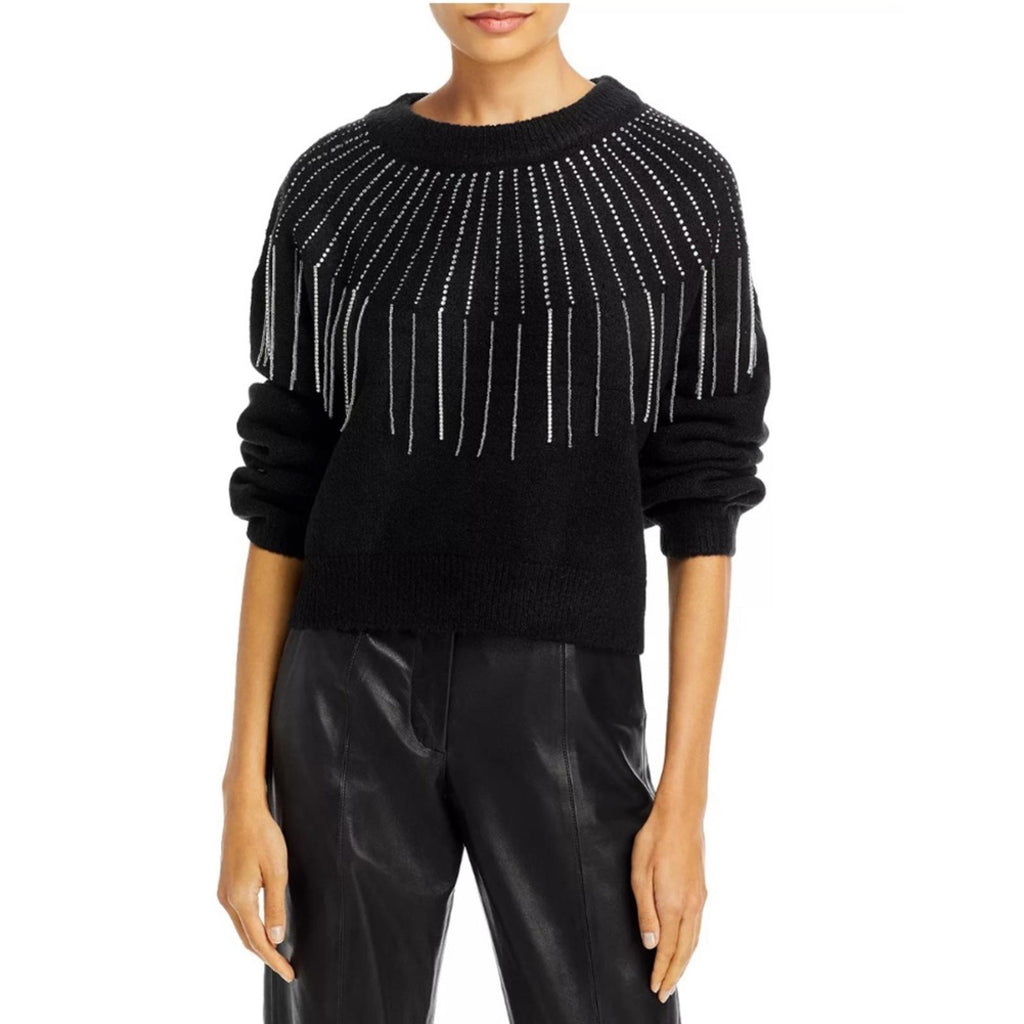 NEW Aqua Rhinestone Fringe Sweater in Black, Size S New w/Tag